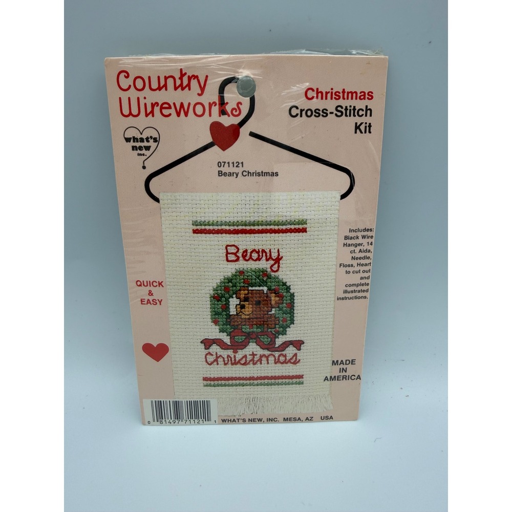 Country Wireworks Beary Christmas Cross-Stitch Kit 071121 Wire Hanger Aida Floss